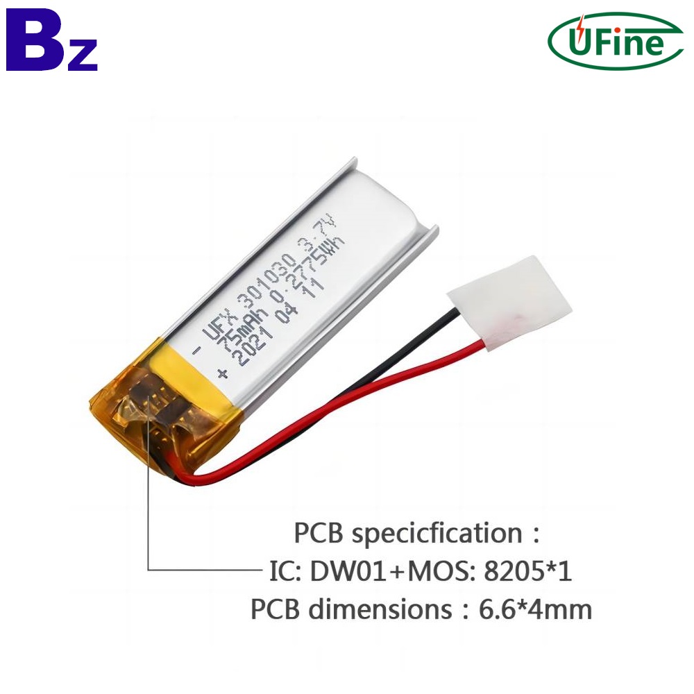 공장 도매 3.7V 75mAh 리튬 이온 폴리머