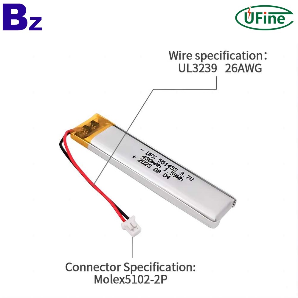 551453 3.7V 430mAh 리튬 이온 배터리